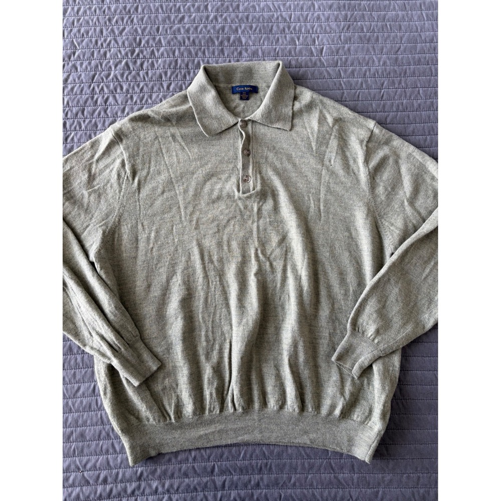 Club Room Mens XXL Merino Wool Long Sleeve Polo Sweater Olive Green Heather - Picture 2 of 8
